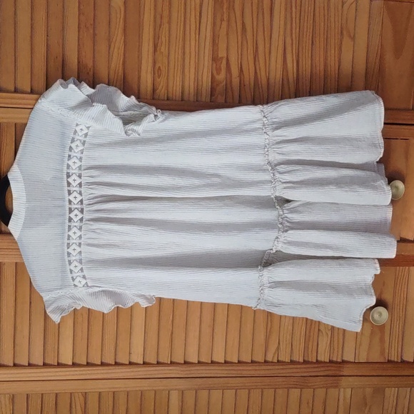 Free People Baby Blues Cream Ruffle Cap Sleeves Stripes Lace Baby Doll Tunic S - Picture 3 of 9